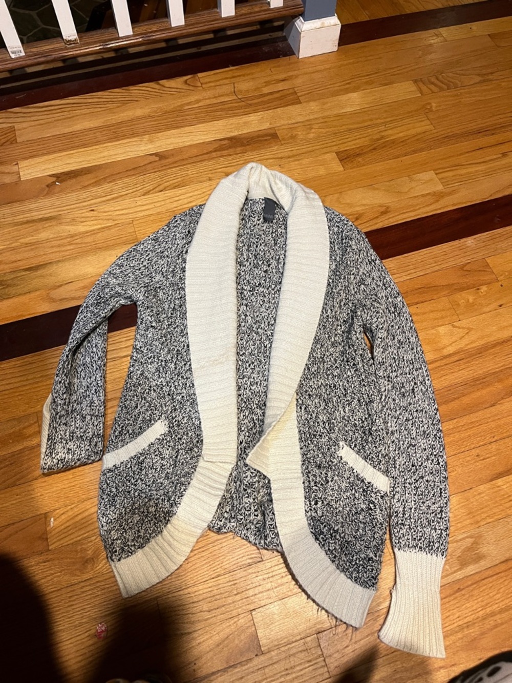 Cozy Marled Shawl Collar Cardigan in Black & Cream th